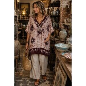 Gypsy Rose Batik Tunic Top Oversized Boho Artisan Festival Dolman Sleeve Pockets